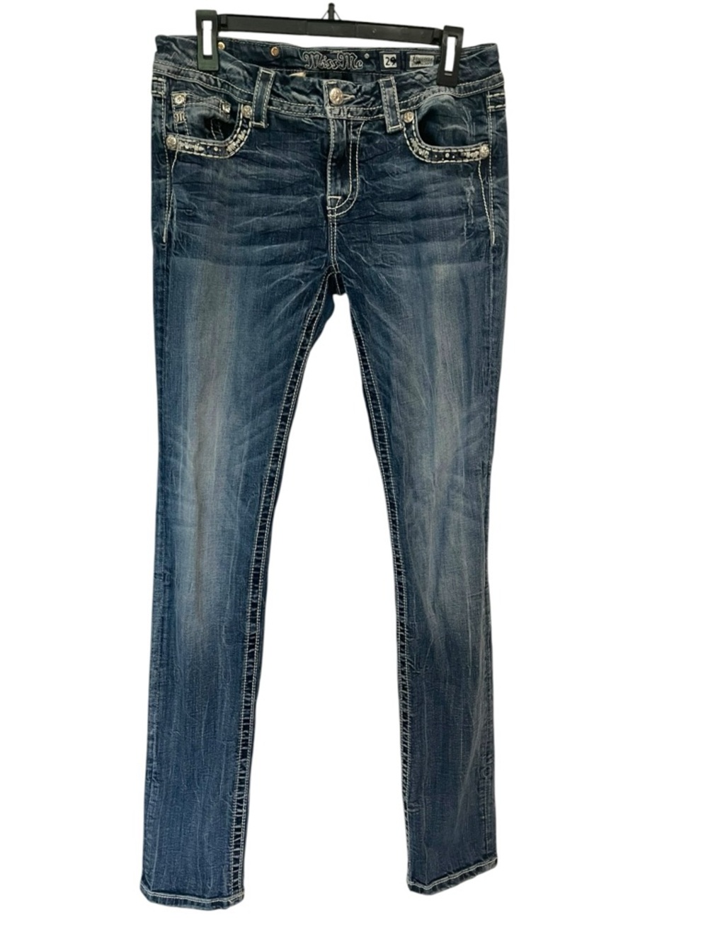 Miss Me jeans 29 x 32 Bling Y2K Skinny Low Rise Dark Wash Jeans VTG